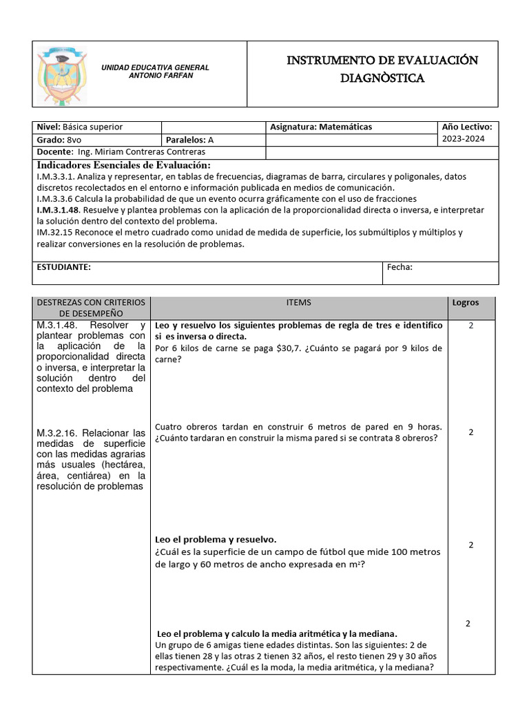Pruebas de diagn stico 2023 2024 pdf