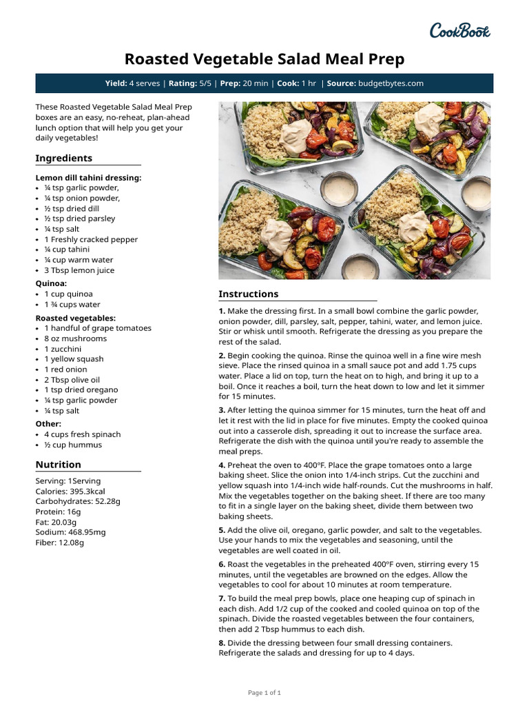 Roasted Vegetable Salad Meal Prep | PDF | Wellness