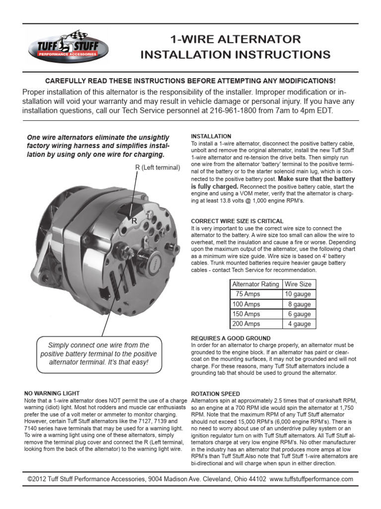 1-Wire Alternator Instructions | PDF | Components | Electrical Engineering