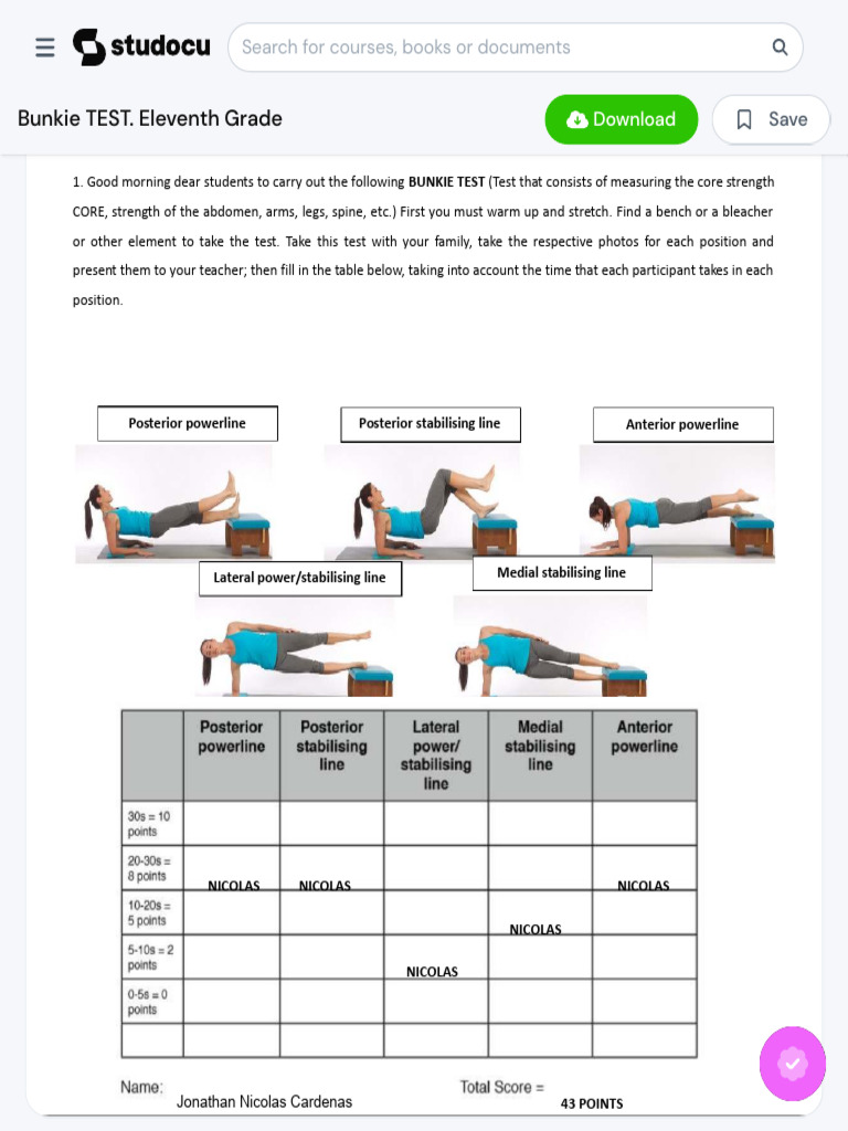 Bunkie Test for Core Strength Assessment | PDF