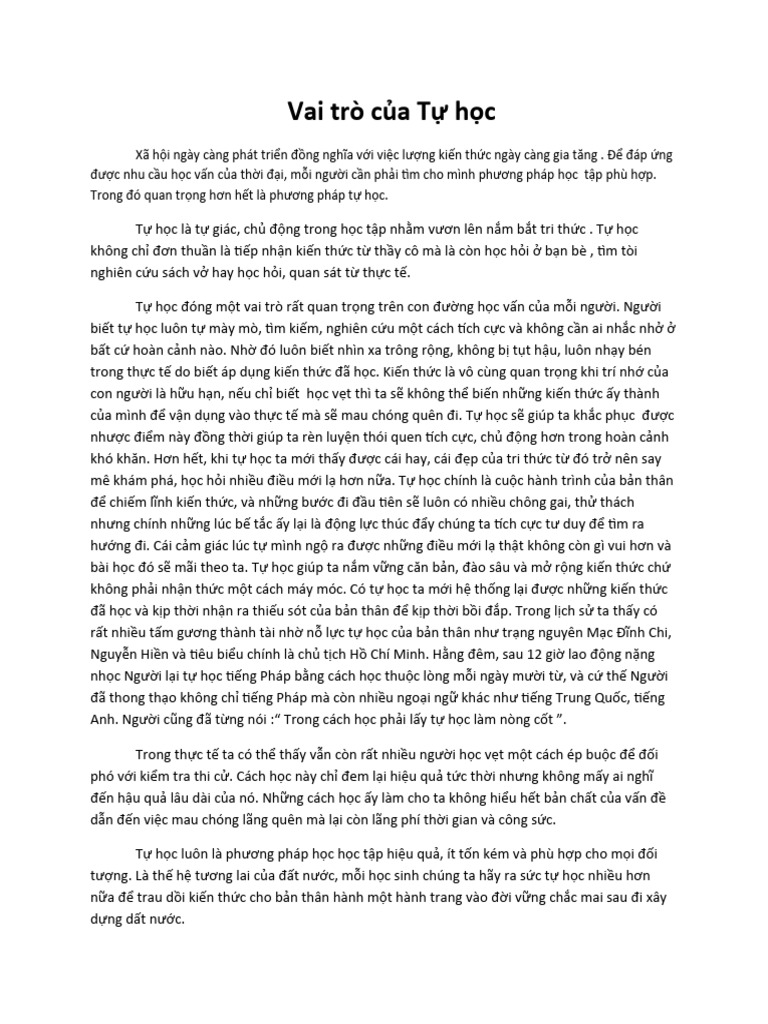 Vai trò của Tự học | PDF