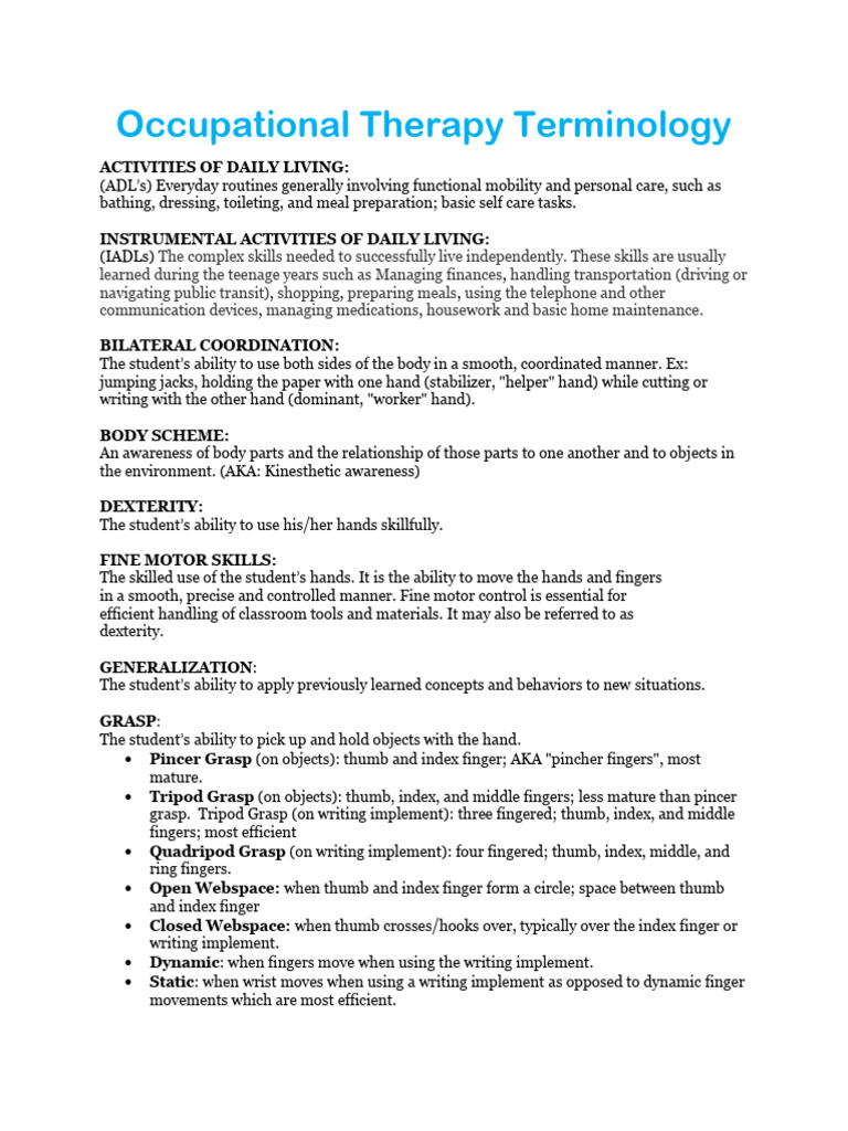 Occupational Therapy Terminology PDF