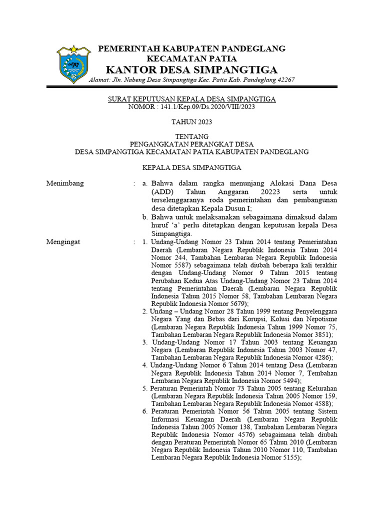 Sk Perangkat Desa Pdf