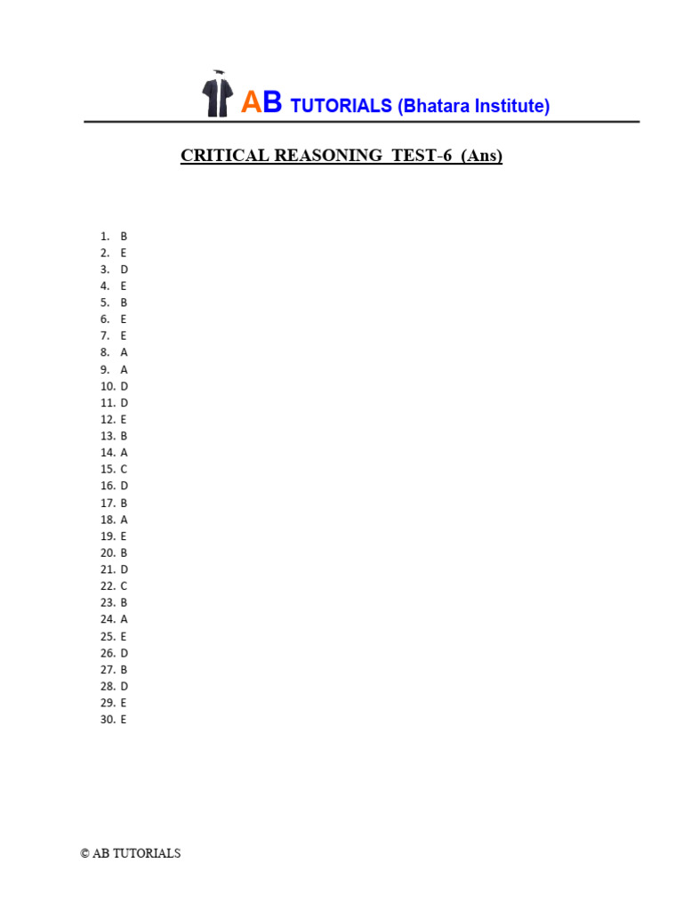 Critical reasoning practice sheet 6 2023 ans pdf