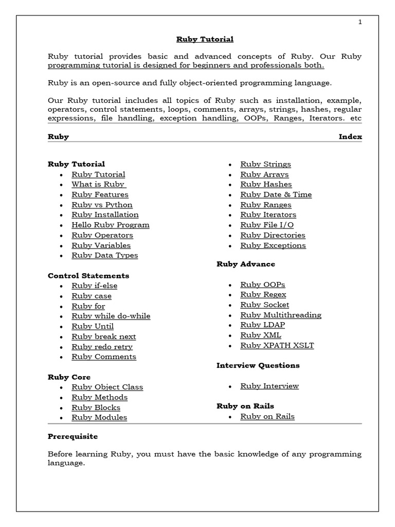 Ruby Programming PDF Ruby programming pdf