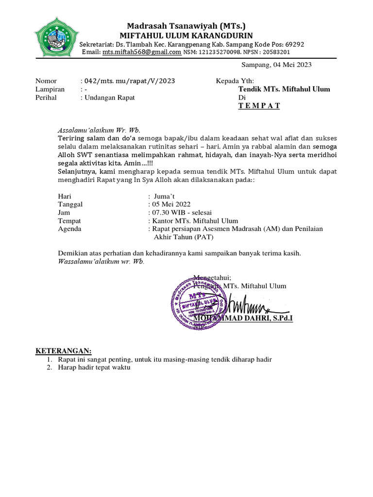 UNDANGAN RAPAT Mts | PDF