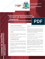 Avanca SP 2023 Prefeitura de Sao Miguel Arcanjo SP Tecnico em Seguranca Do Trabalho Prova