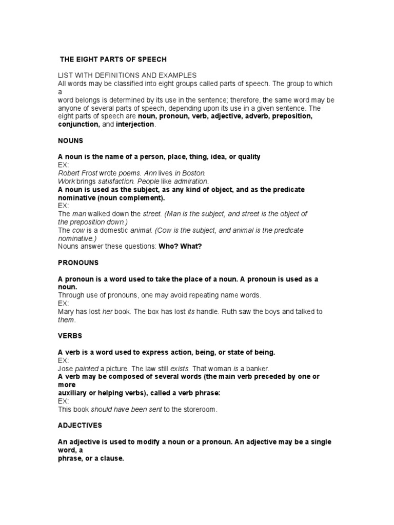 The Eight Parts of Speech | PDF | Part Of Speech | Verb