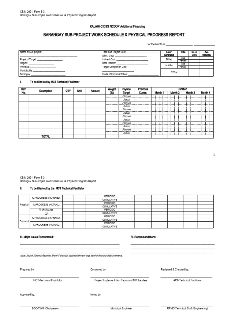 CBIM 2021 Form B-3 - Barangay Sub-Project Work Schedule and Physical ...
