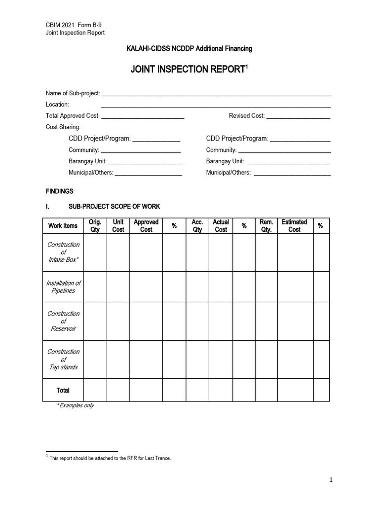 CBIM 2021 Form B-9 - Joint Inspection Report | PDF