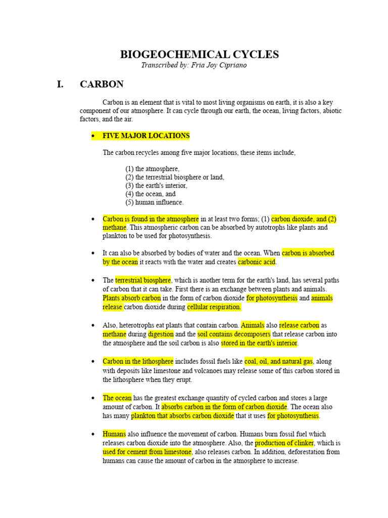 Biogeochemical Cycles Pdf Water Cycle Oxygen