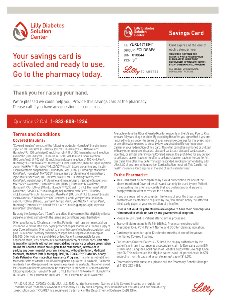Lilly Insulin Savings Card PDF Medicine Social Programs