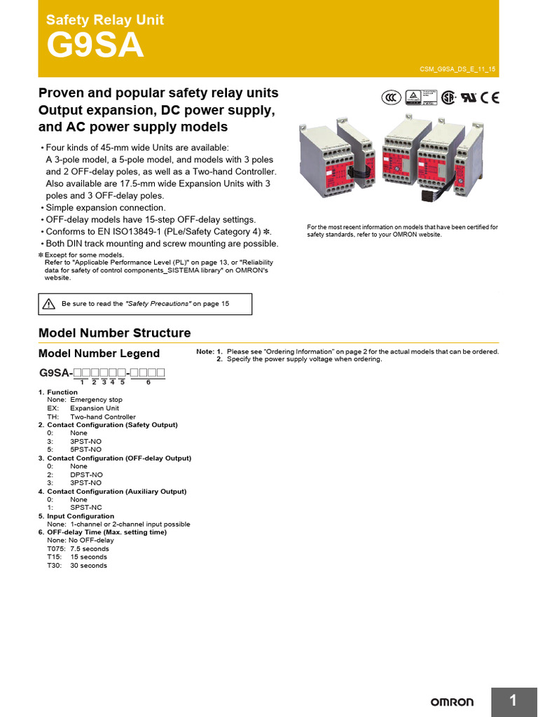 j121 G9sa Safety Relay Unit Datasheet en PDF