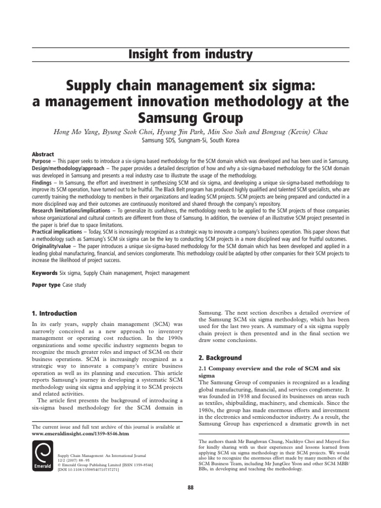 Samsung's Six Sigma for Supply Chain Management | PDF | Business