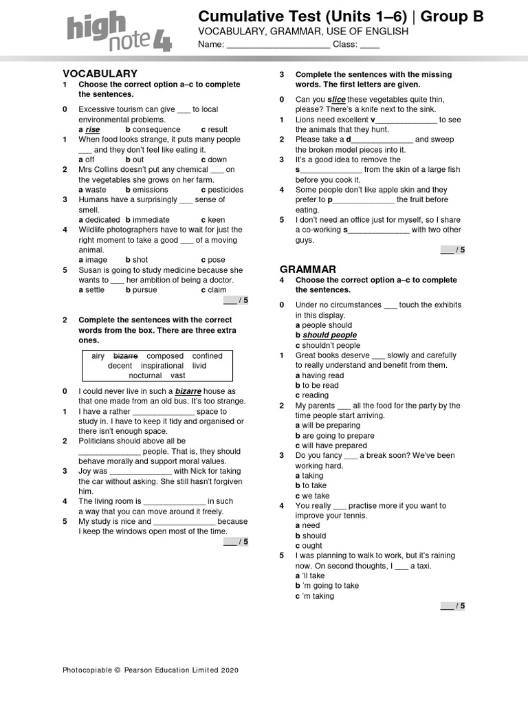 Cumulative Test for Units 1-6 | PDF