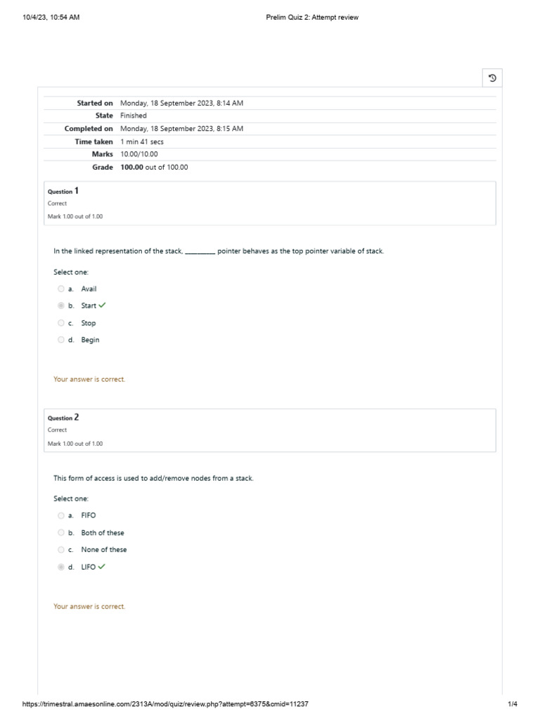 Prelim Quiz 2 Review Results | PDF