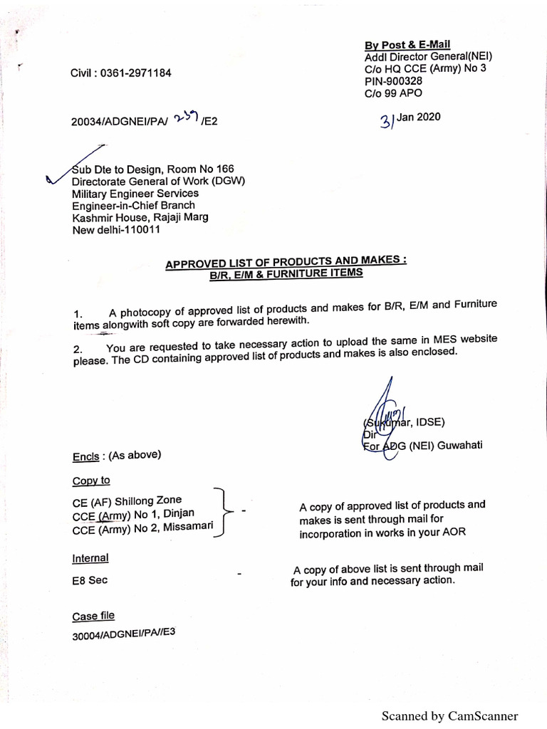 Approved List of Products Adg (Nei) Guwahati | PDF