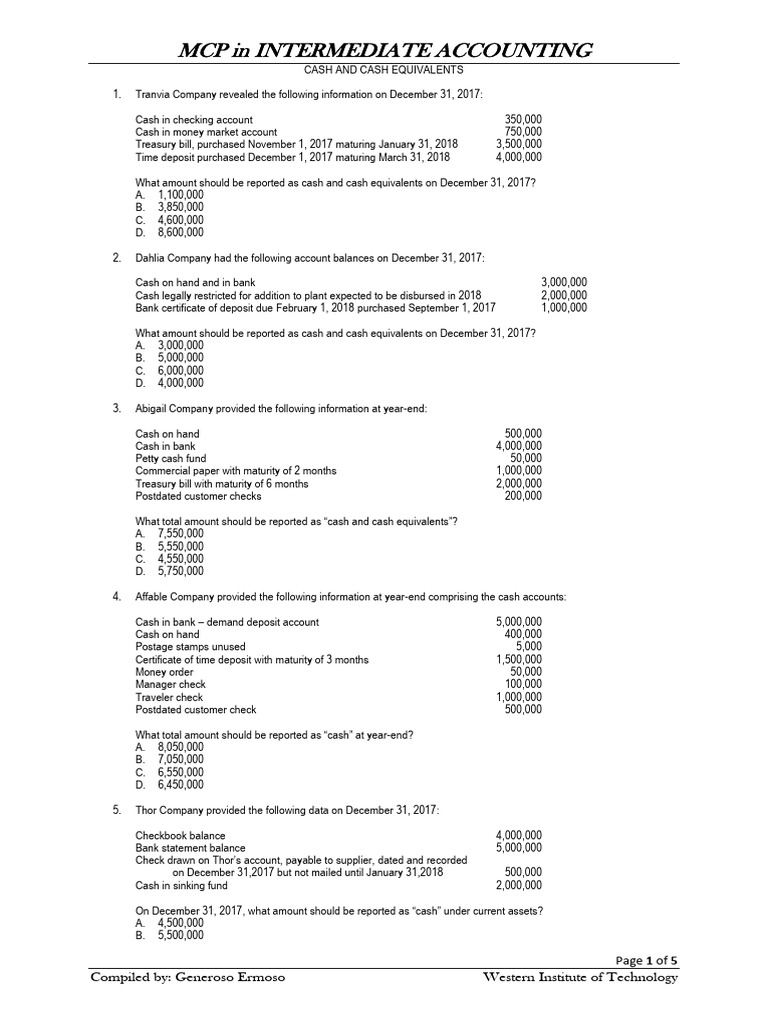 01.Cash and Cash Equivalents (Multiple Choice) PDF