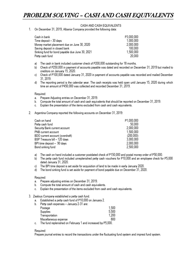 01 Cash and Cash Equivalents (Problem Solving) PDF Cash
