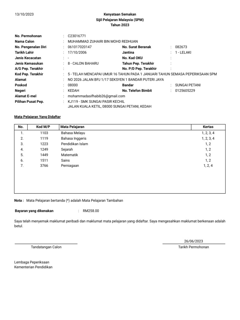 Kenyataan Semakan SPM 2023 | PDF