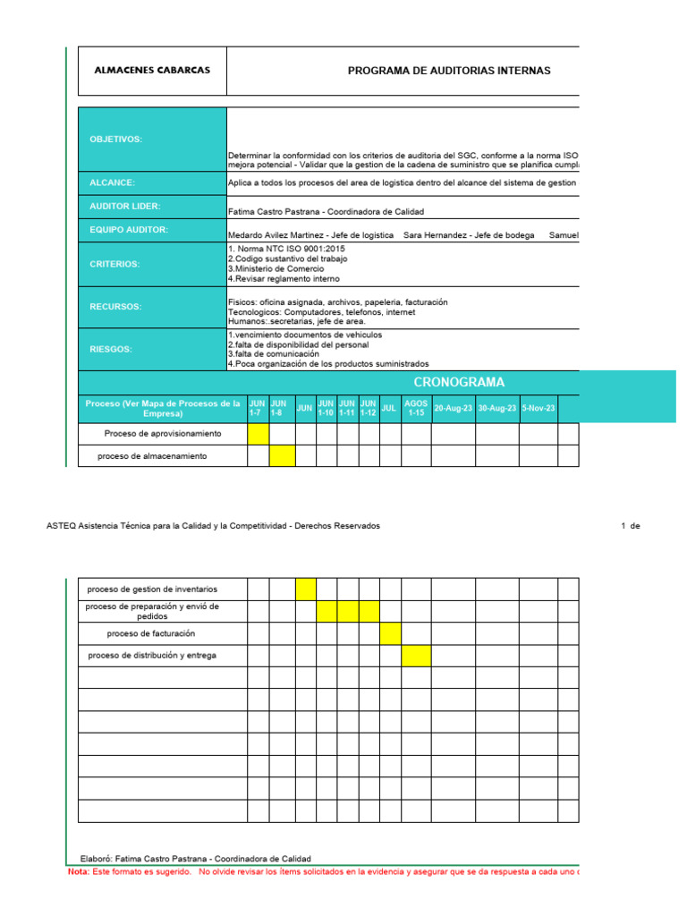 Formato Programa y Plan de Auditoria | PDF | Auditoría | Logística