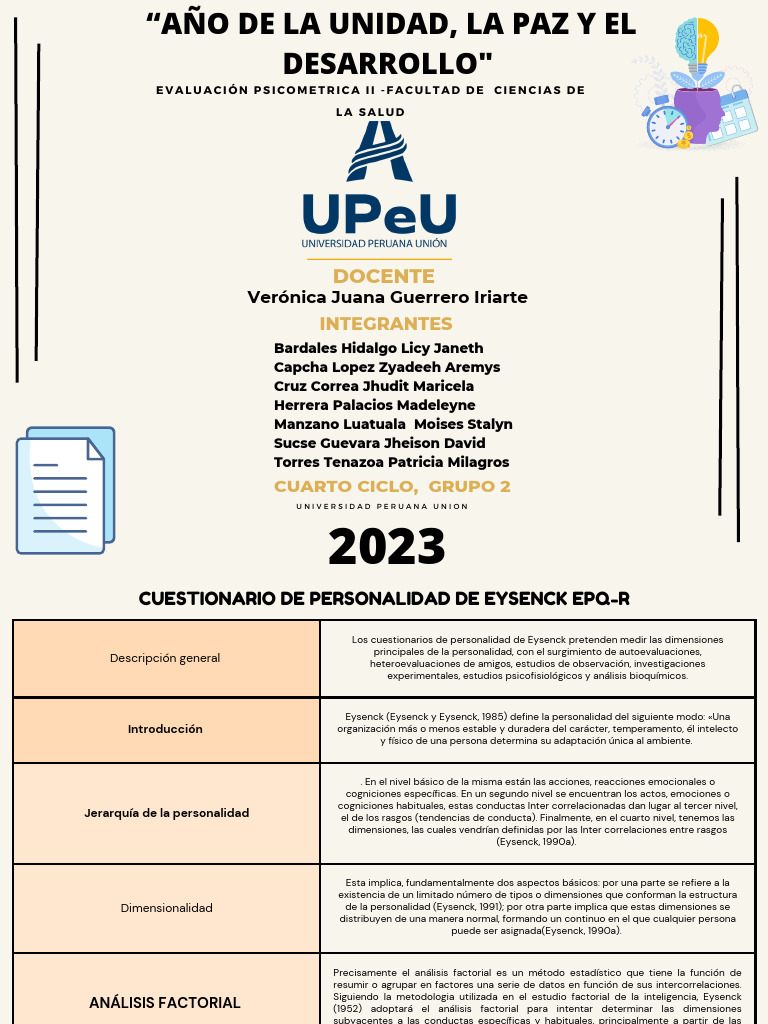 Cuestionario de Personalidad de Eysenck EPQ - R | PDF