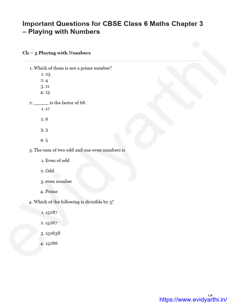 Class 6 Maths: Number Play Questions | PDF