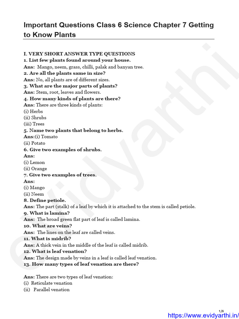 Important question for cbse class 6 science chapter 7 getting to know