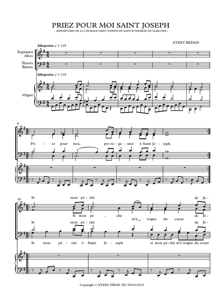 PRIEZ POUR MOI SAINT JOSEPH (REPERTOIRE DE LA CHORALE SAINT JOSEPH DE