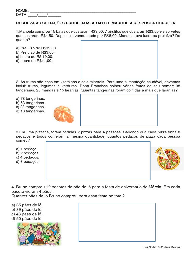 Problemas de Matemática para 5º Ano | PDF | Gastronomia, comida e