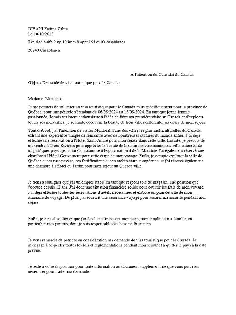 Demande De Visa Touristique Pour Le Canada Pdf