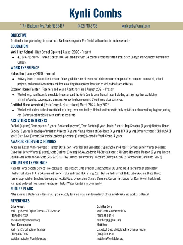 Resume Kynli Combs PDF