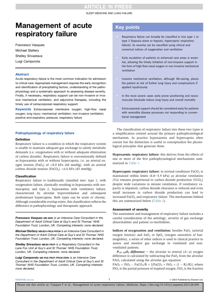 Acute Respiratory Failure Management | PDF