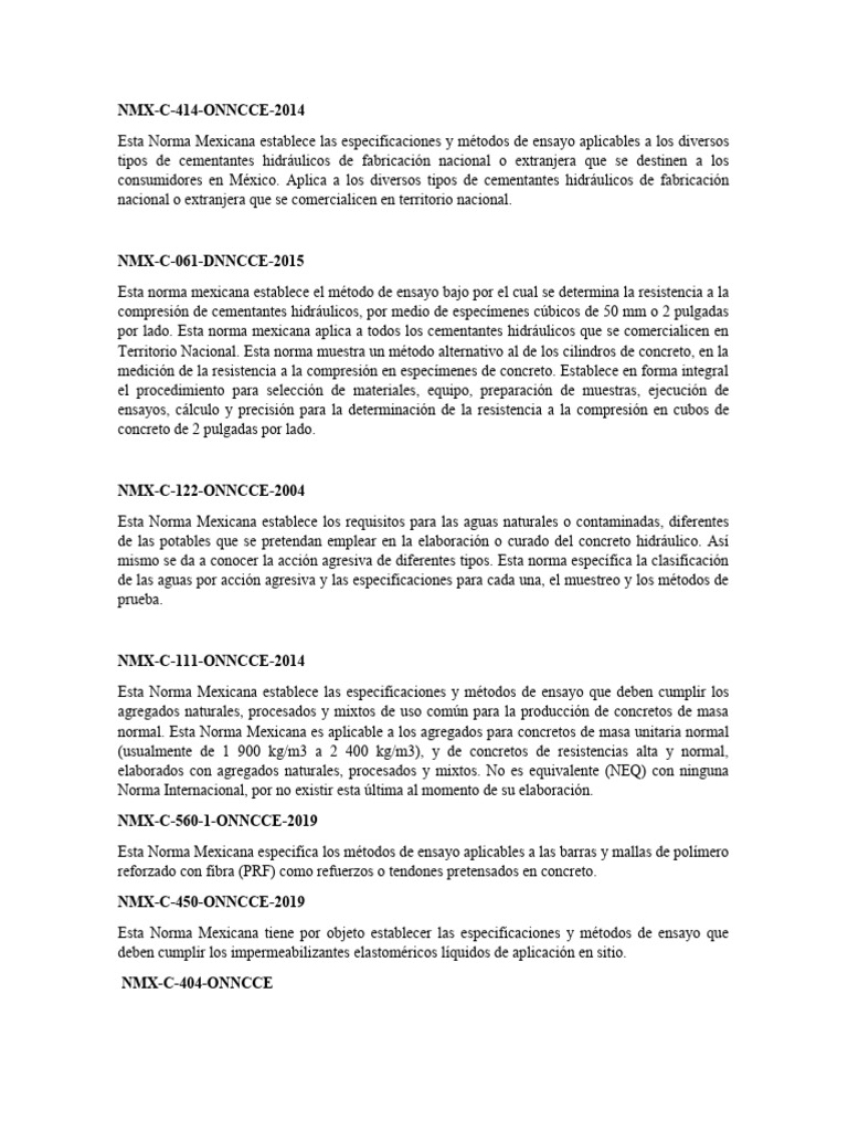 NMX C 414 Onncce 2014 | PDF | Hormigón | Resistencia Eléctrica y ...