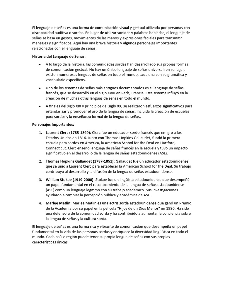 Historia Del Lenguaje de Señas | PDF | Artes del lenguaje y disciplina