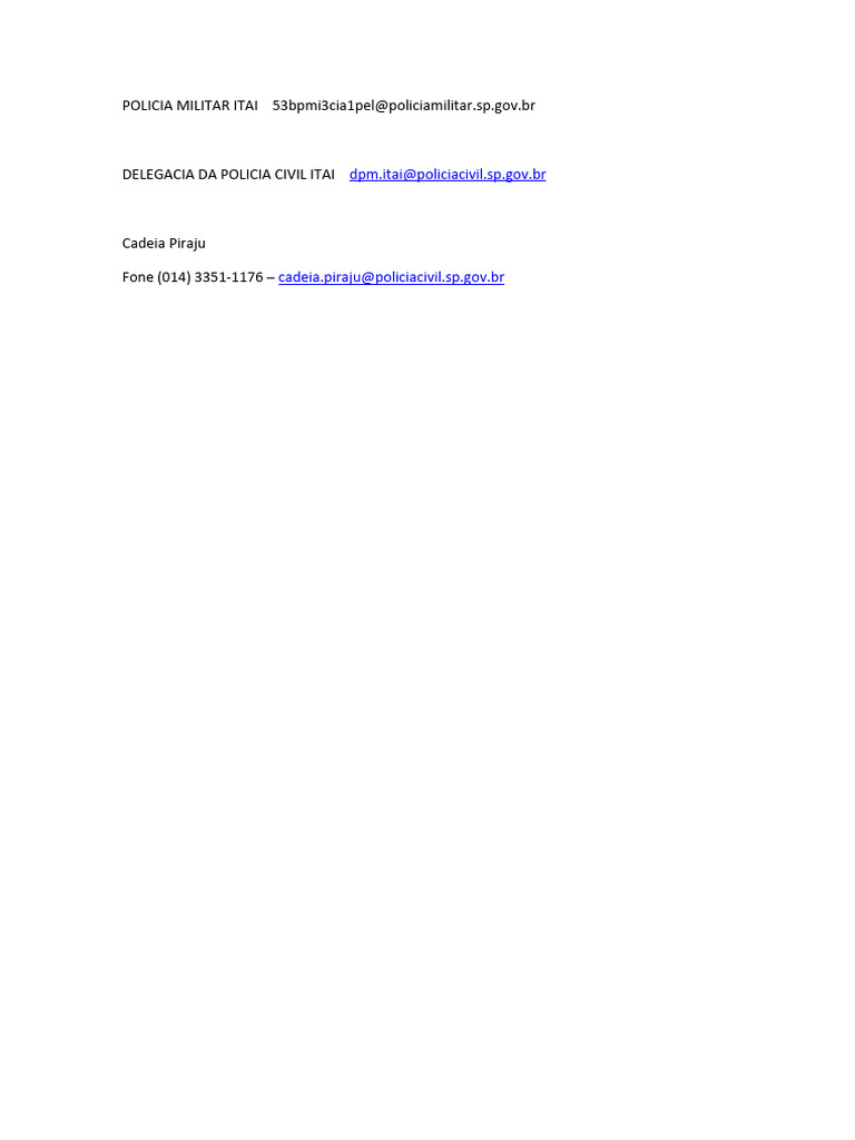 Email Policia Militar e Civil Itai - Cadeia | PDF