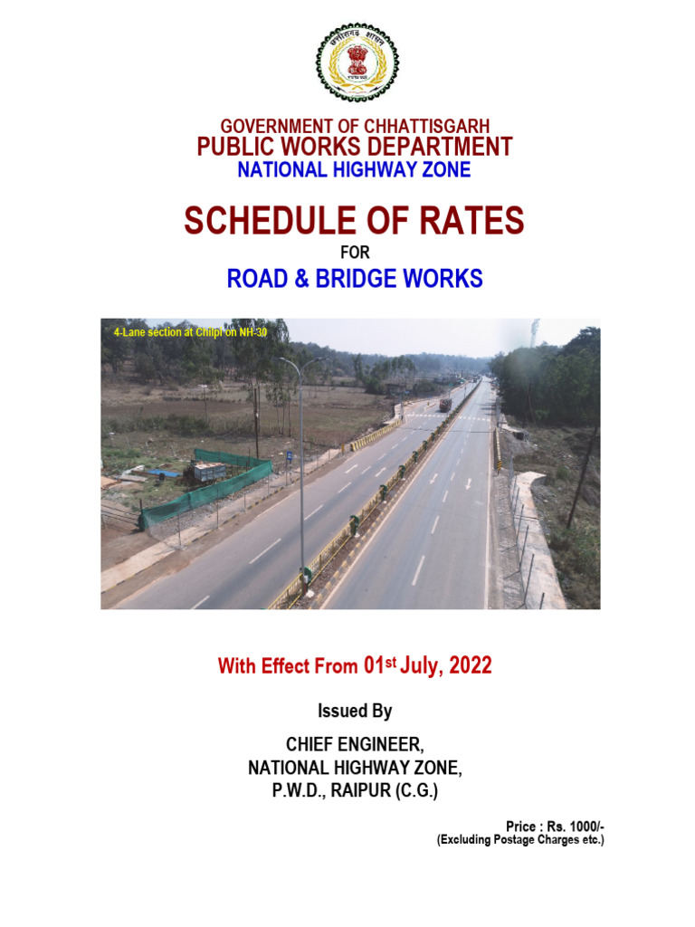 (Chattisgarh) SOR Road & Bridge Works of NH Zone W e F 01-07-2022 | PDF