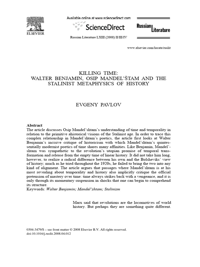 Killing time walter benjamin osip mandel tam and the stalinist