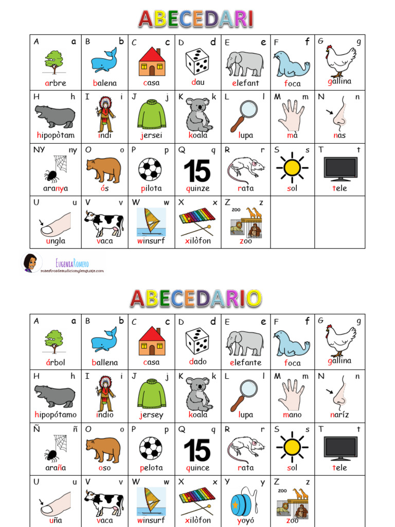 Abecedario Pictogramas en Castellano y Catalan Letra Imprenta | PDF