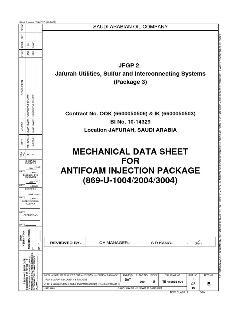 Antifoam Injection Package Data Sheet | PDF | Pump | Valve