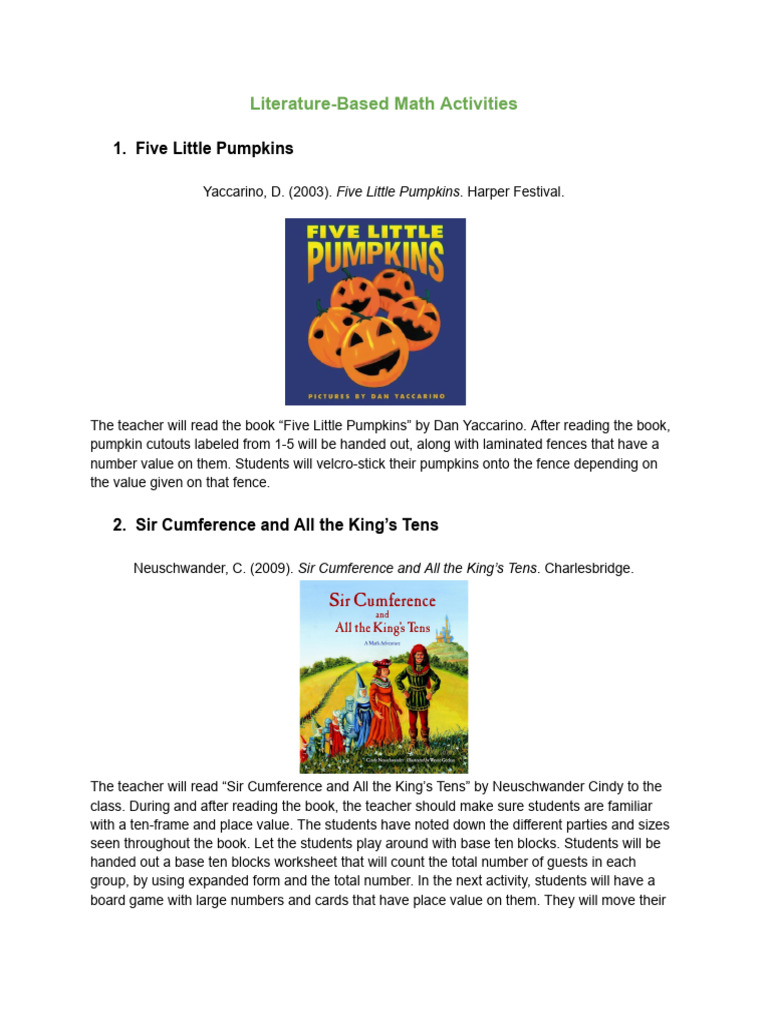 Literature-Based Math Activities | PDF