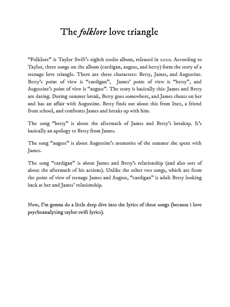 Taylor Swift's Folklore Love Triangle Explained | PDF | Language Arts ...