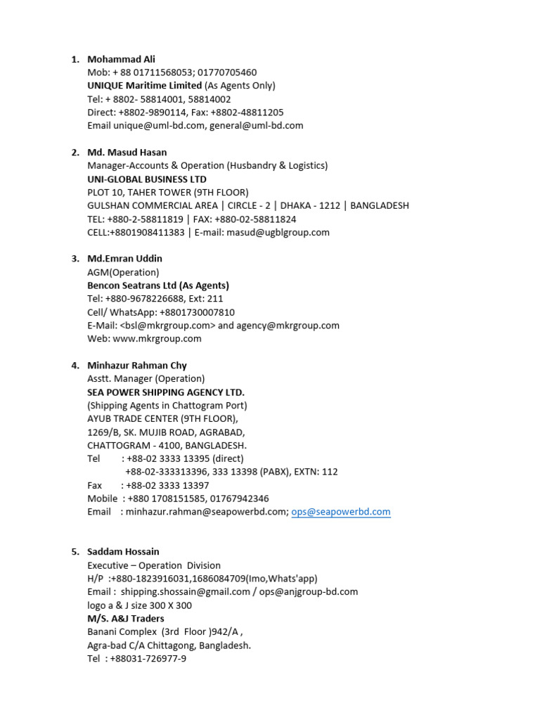 10 Agency List | PDF | Bangladesh