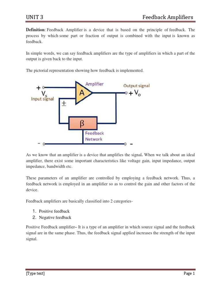 Unit 3 Feedback AMplifiers PDF Amplifier Feedback