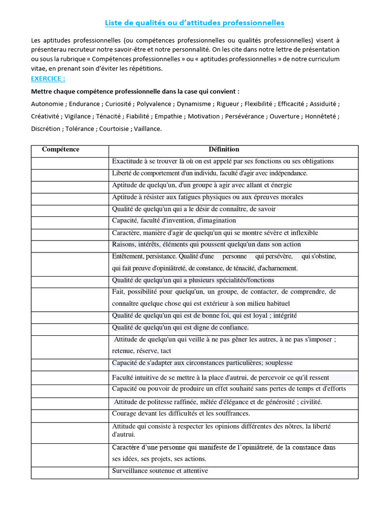 Aptitudes Professionnelles | PDF