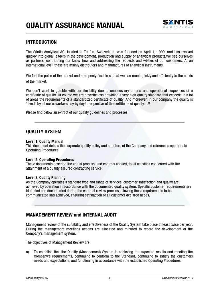 Säntis Analytical AG Quality Manual | PDF | Finance & Money Management ...