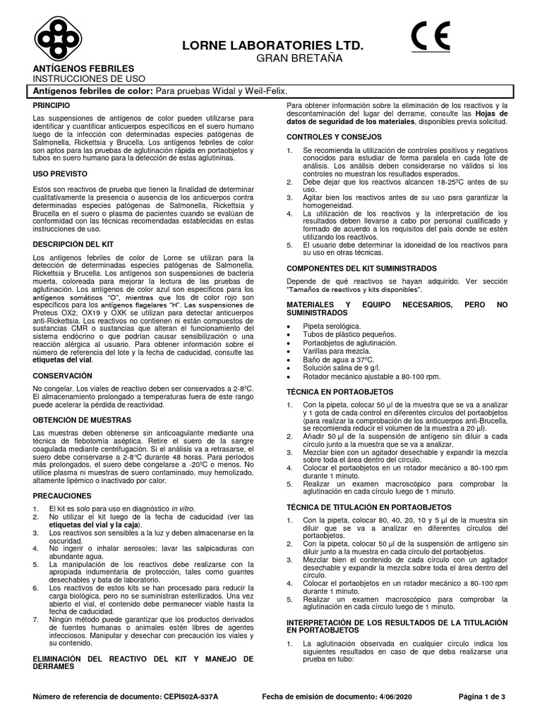 Febrile Antigens Spanish PDF