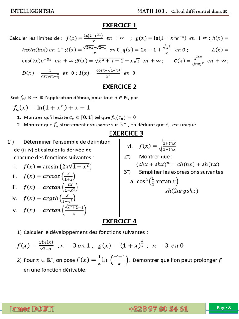 Exercices corrigés de calcul différentiel | PDF | Mathématiques ...