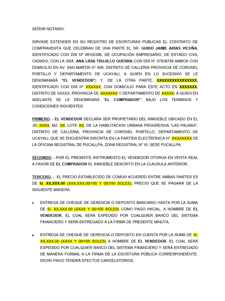 Minuta De Compra Venta Pdf