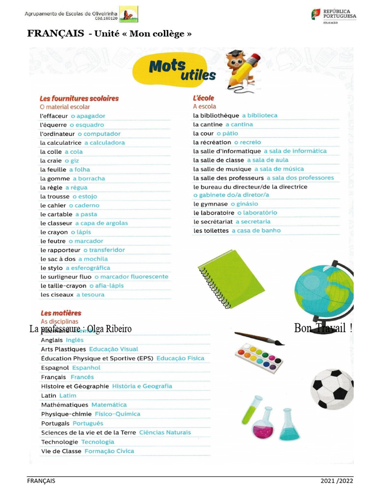Des Mots Utiles Vocabulaire Mon College PDF